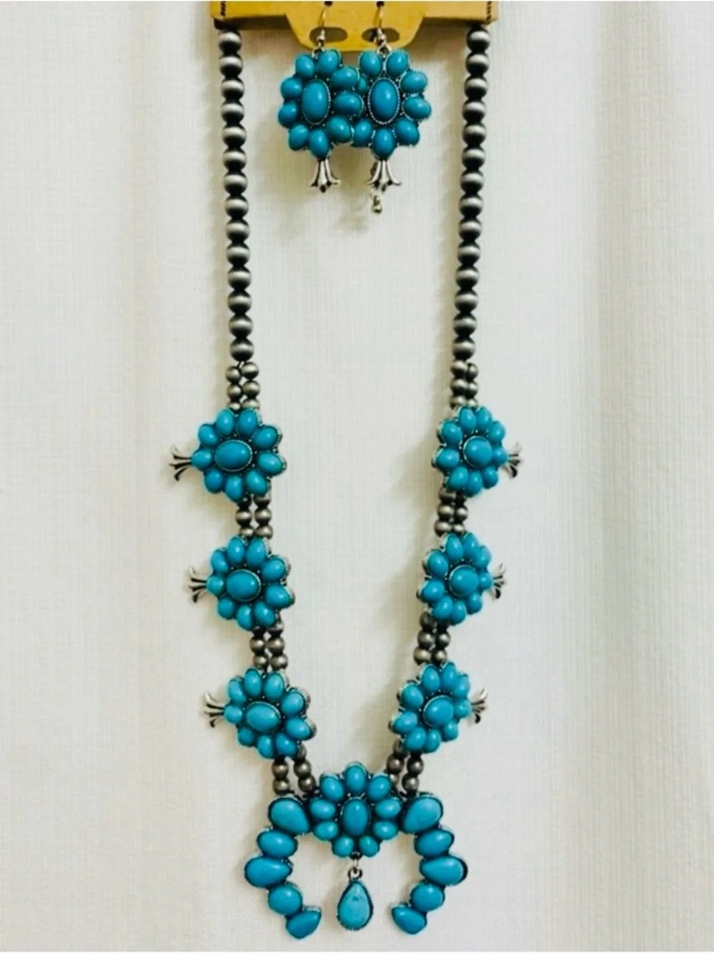 Squash Blossom Necklace and Earring Set in Turquoise